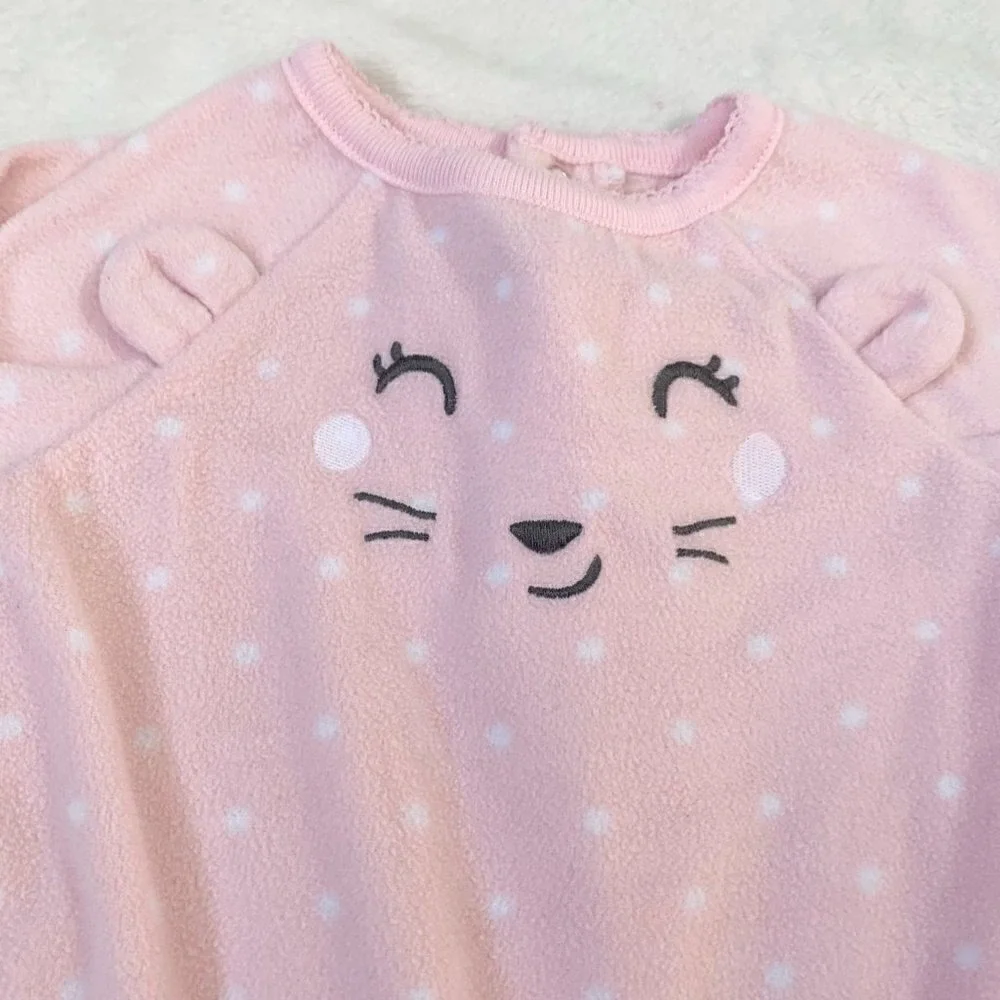5/$25 Carter's Baby Girl Pink Polka Dot‎ Cat Fleece Sleeper Romper 9 Months